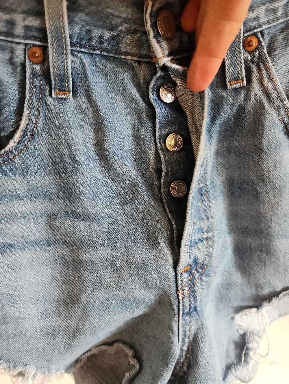 501 Levis Buttom Fly Shorts Micro Checky Denim Cotton Distressed Medium Large 30 - Picture 6 of 10